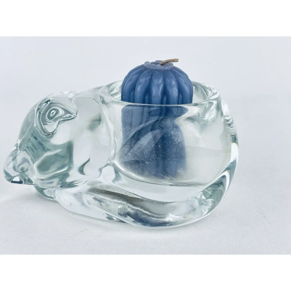 VTG Indiana Glass Heavy Sleeping Kitty Cat Candle Tea Light Holder Paperweight